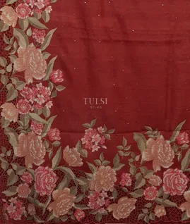 Red Tussar Cutwork Saree T4992214