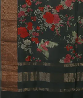 Deep Grey Soft Tussar Printed Saree T5102984