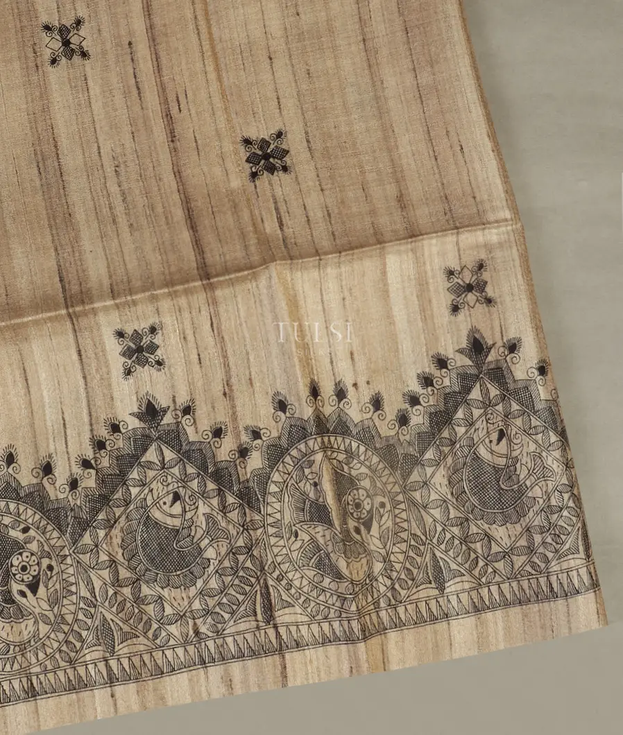 Beige Tussar Printed Saree T507461-image