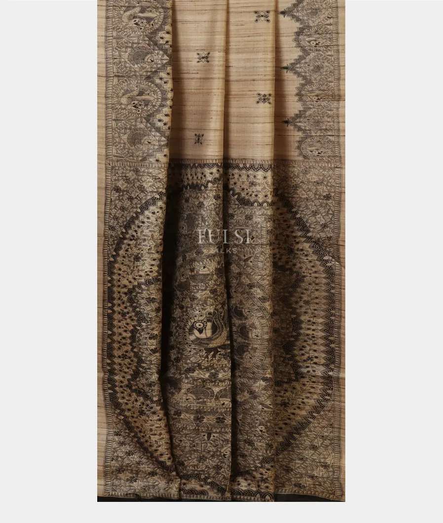 Beige Tussar Printed Saree T5074612
