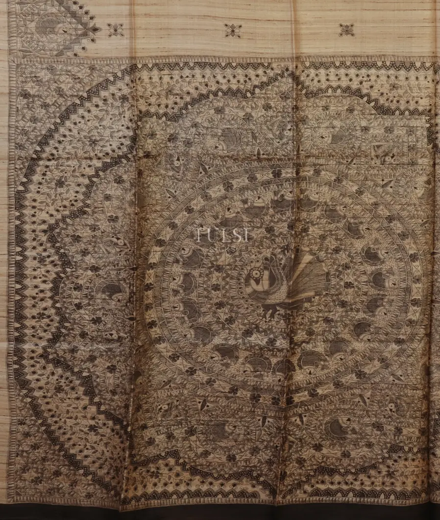 Beige Tussar Printed Saree T5074614