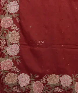 Red Tussar Cutwork Saree T5050224