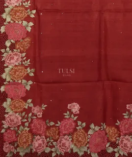 Red Tussar Cutwork Saree T4992144
