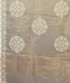 Grey Kora Tissue Organza Embroidery Saree T4942764