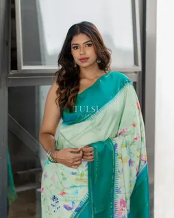 Light Blue Hand Printed Kanjivaram Silk Saree T5061723