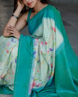 Light Blue Hand Printed Kanjivaram Silk Saree T5061726
