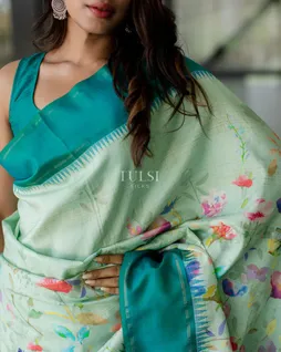 Light Blue Hand Printed Kanjivaram Silk Saree T5061727