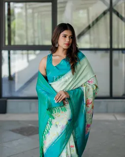 Light Blue Hand Printed Kanjivaram Silk Saree T5061728