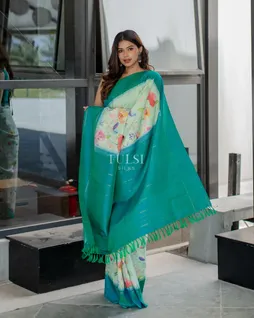 Light Blue Hand Printed Kanjivaram Silk Saree T5061729