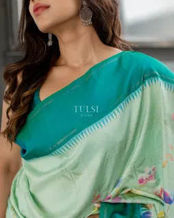 Light Blue Hand Printed Kanjivaram Silk Saree T50617210
