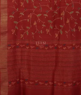 Red Tussar Embroidery Saree T3934214
