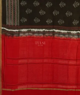 Black Printed Cotton Saree T5122934