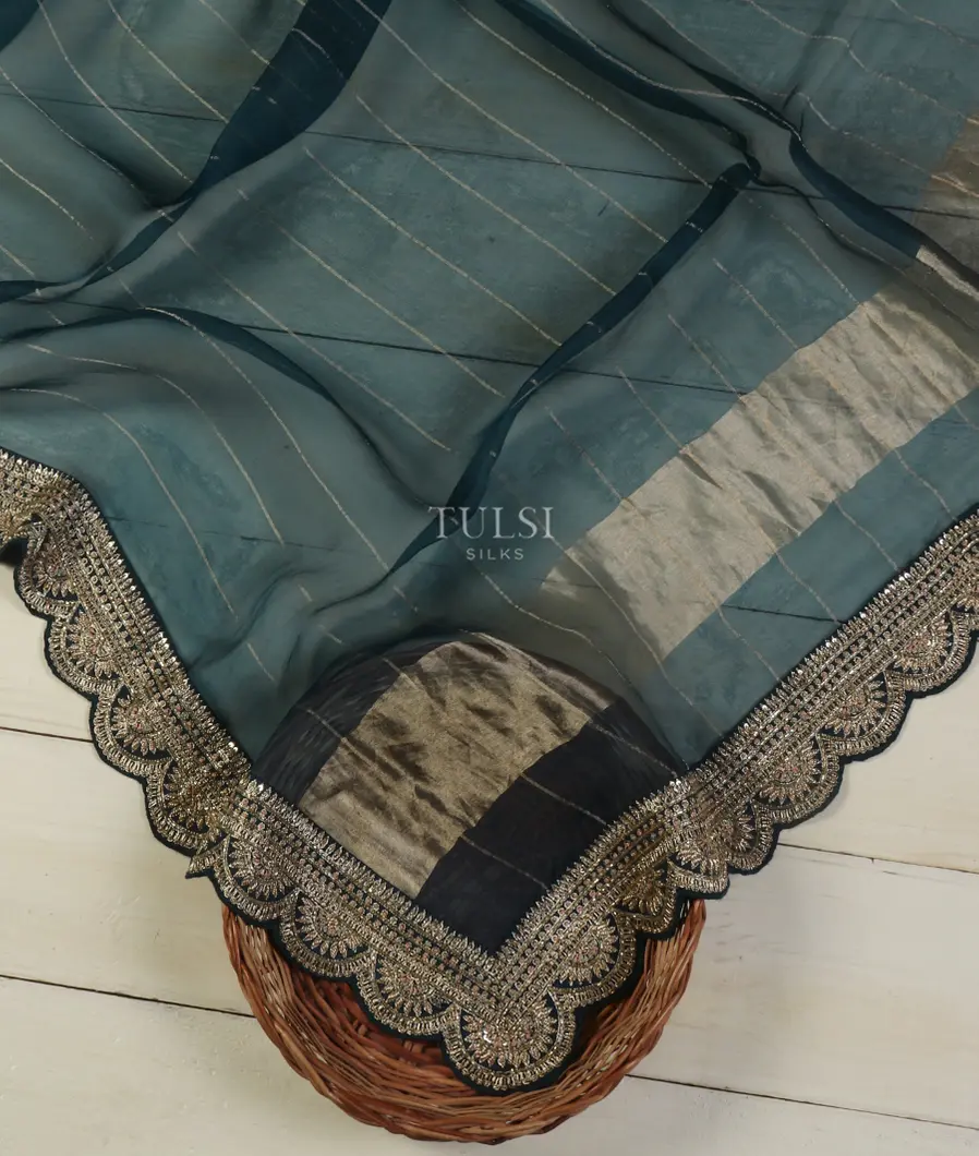 Blue Kora Organza Embroidery Saree T4326972