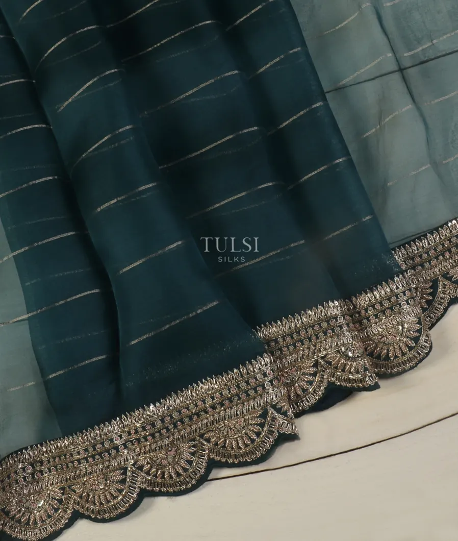 Blue Kora Organza Embroidery Saree T4326975