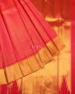 Orangish Pink Kanjivaram Silk Saree T5004282