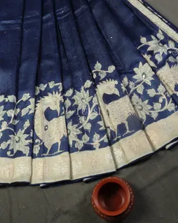 Blue Tussar Embroidery Saree T5125582