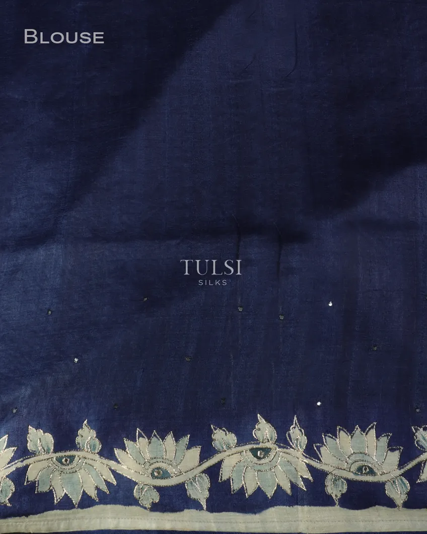 Blue Tussar Embroidery Saree T5125583