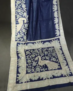 Blue Tussar Embroidery Saree T5125584