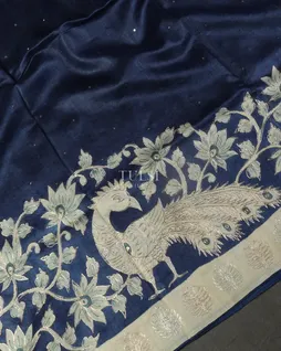 Blue Tussar Embroidery Saree T5125585