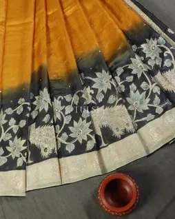 Yellow Tussar Embroidery Saree T5215572