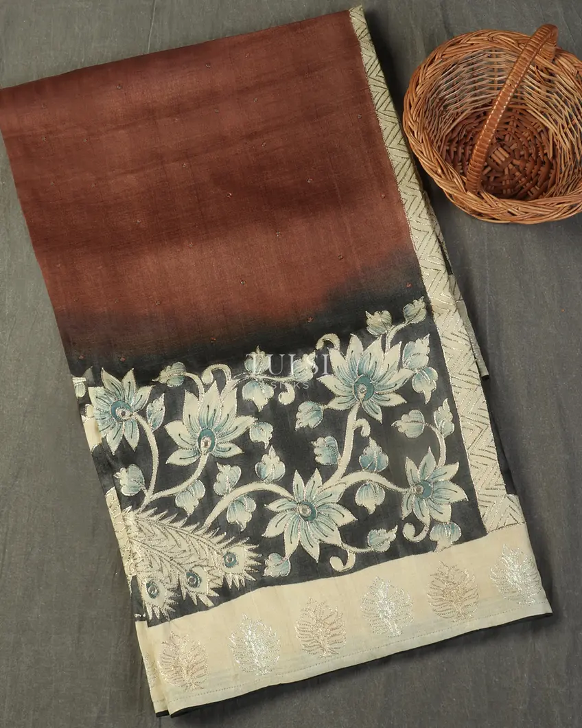 Brown Tussar Embroidery Saree T512556-image