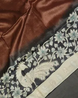 Brown Tussar Embroidery Saree T5125565