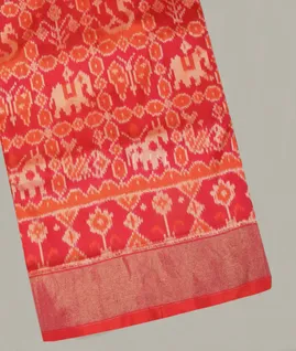 Pinkish Organe Ikat Silk Saree T3571851