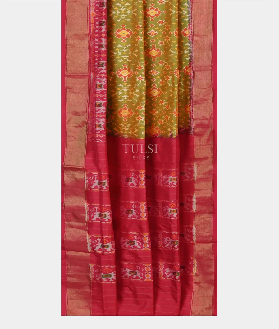 Yellowish Green Ikat Silk Saree T4193372
