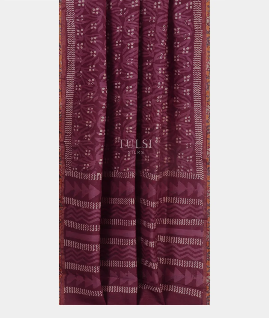 Purple Printed Cotton Saree T5122172