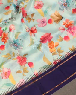 Blue Printed Soft Silk Saree T5129014