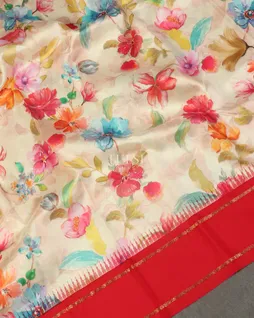 White Printed Soft Silk Saree T5129094