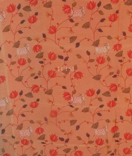 Orange  Chanderi Cotton Embroidery Saree T5122875
