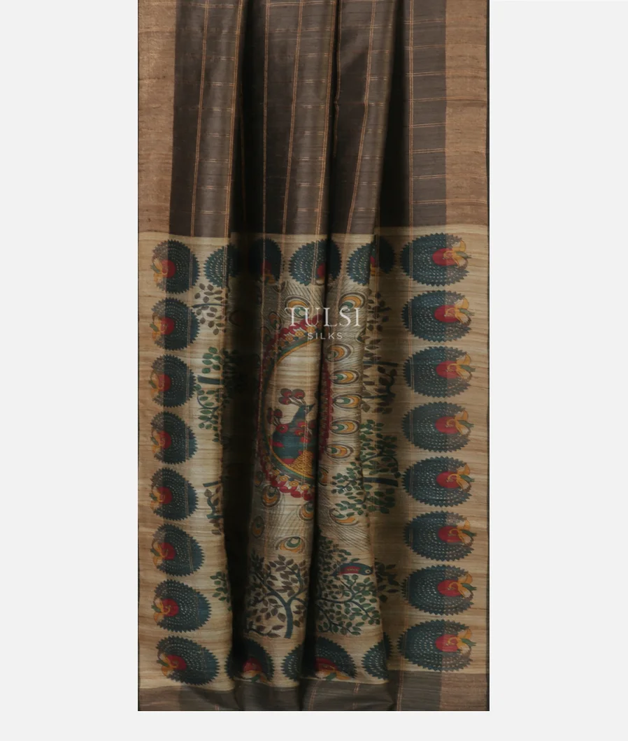 Grey Tussar Printed Saree T5074852