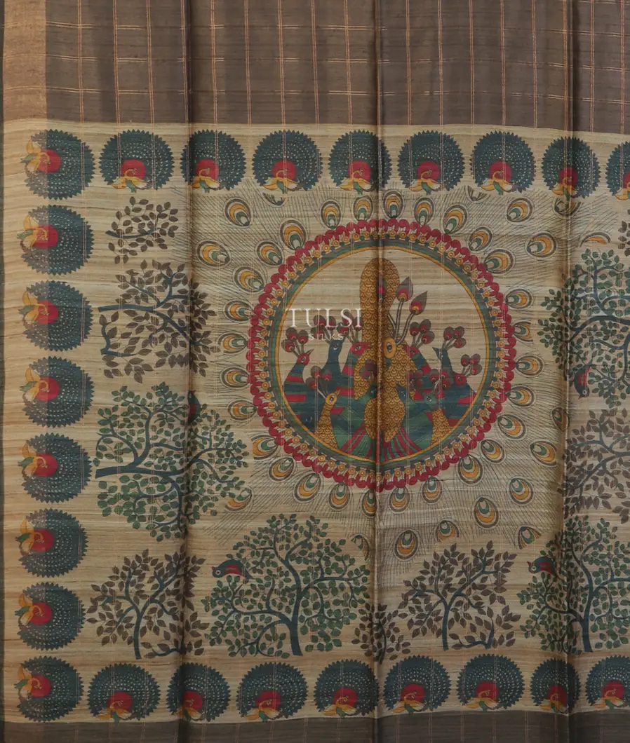 Grey Tussar Printed Saree T5074854