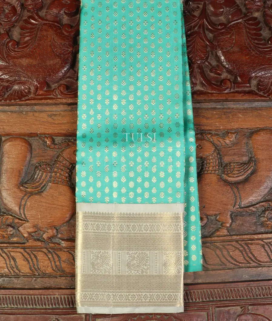 Blue Handwoven Kanjivaram Silk Kids Pavadai T504275-image