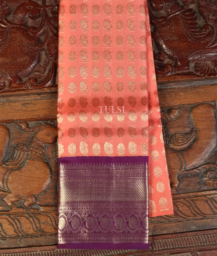 Peach Handwoven Kanjivaram Silk Kids Pavadai T504287-image