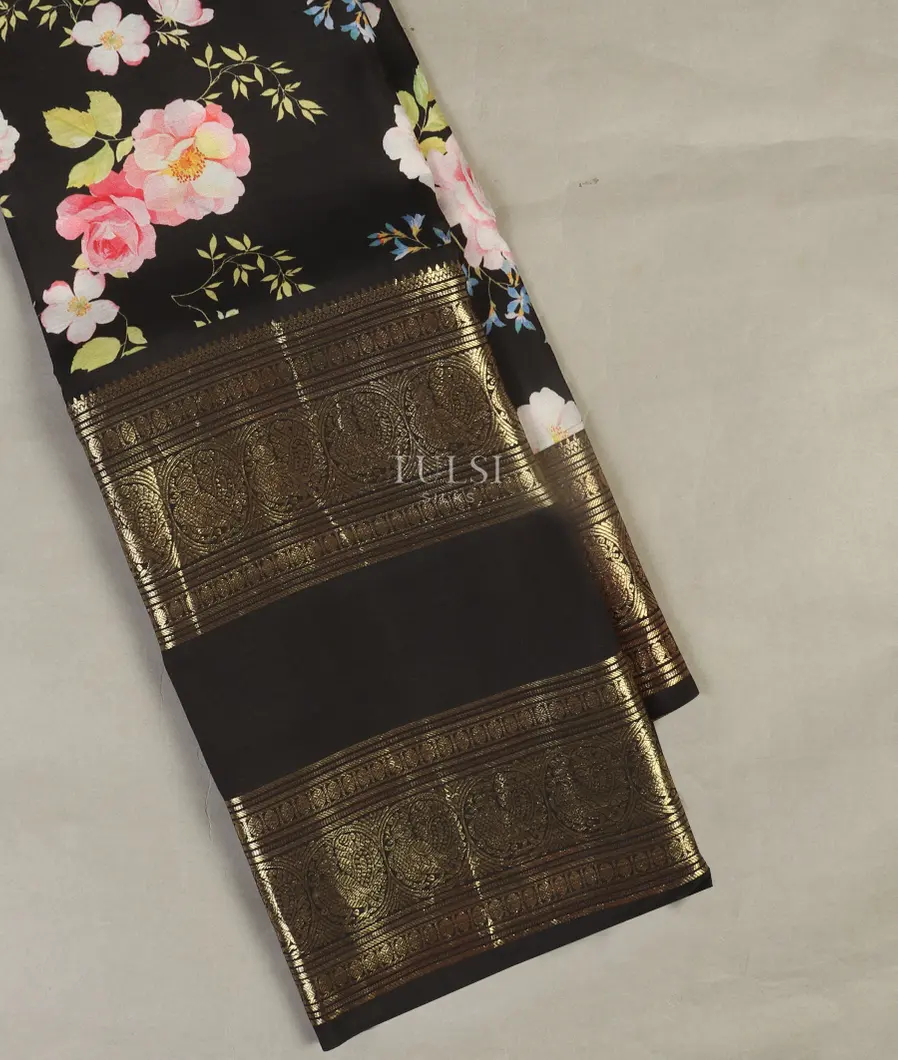 Black Printed Kanjivaram Silk Saree T420627-image