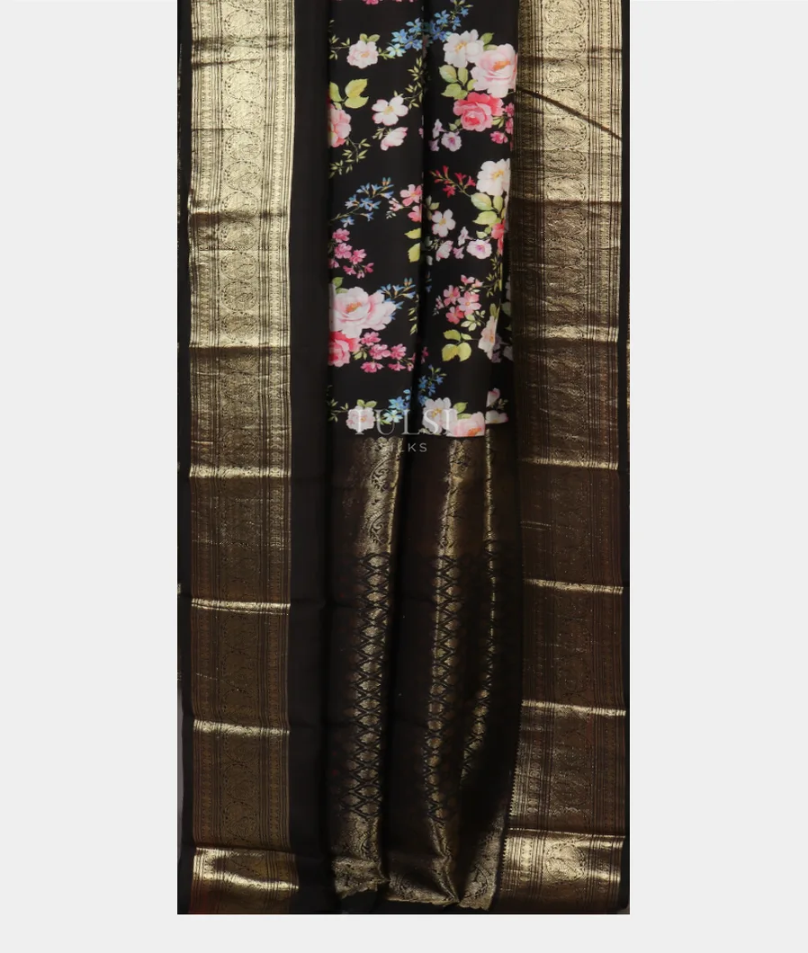 Black Printed Kanjivaram Silk Saree T4206272