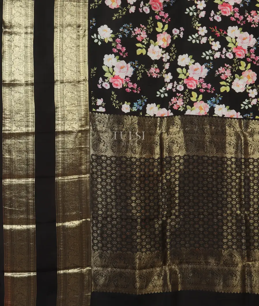 Black Printed Kanjivaram Silk Saree T4206274