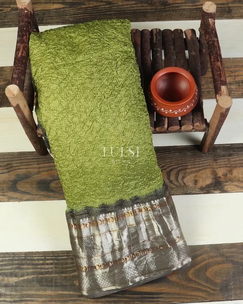 Green Bandhini Tussar Saree T511562-image