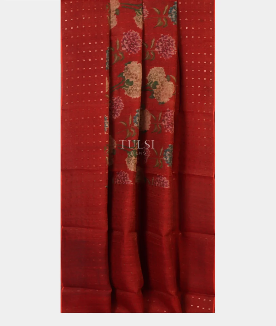 Red Tissue Tussar Printed Saree T5120082
