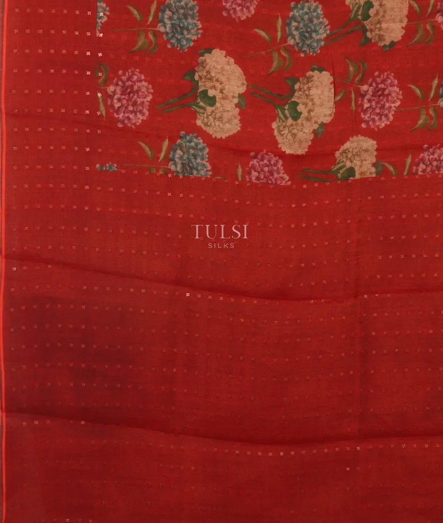 Red Tissue Tussar Printed Saree T5120084