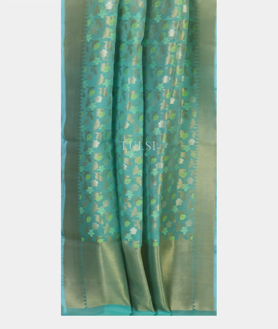 Blue Banaras Organza Saree T5103552