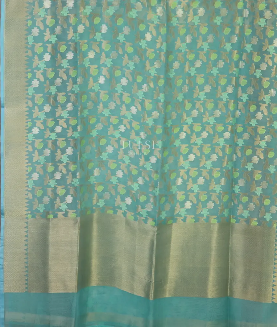 Blue Banaras Organza Saree T5103554