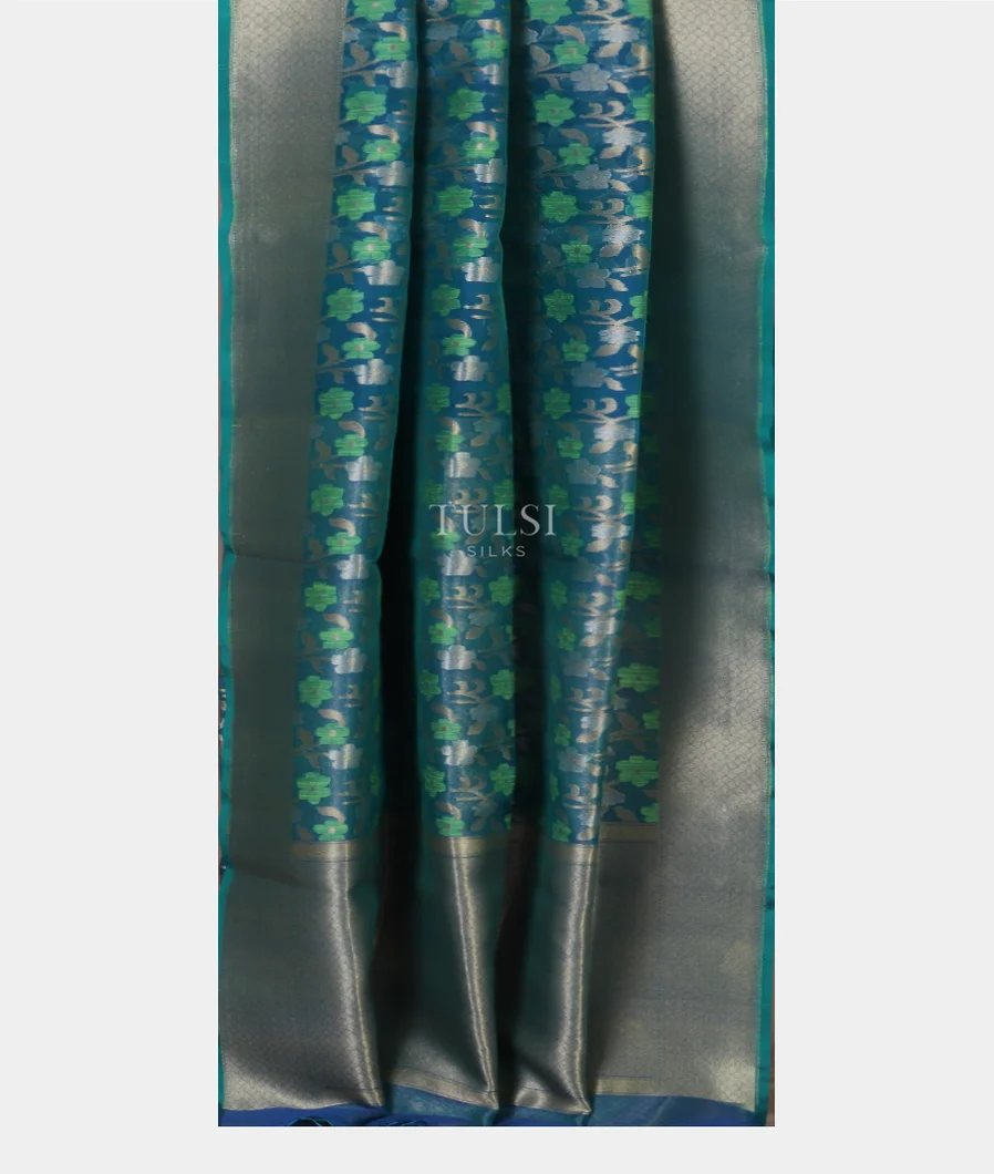 Blue Banaras Organza Saree T5103462