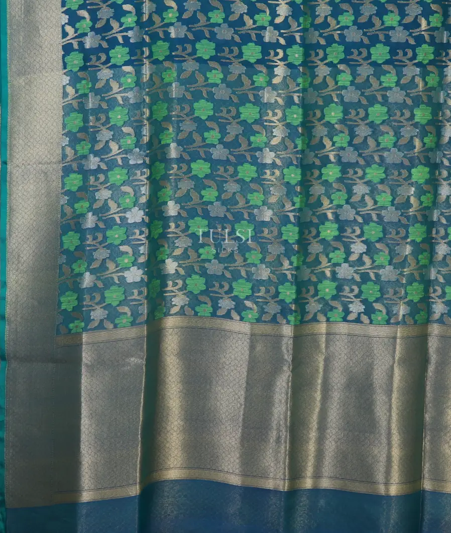 Blue Banaras Organza Saree T5103464