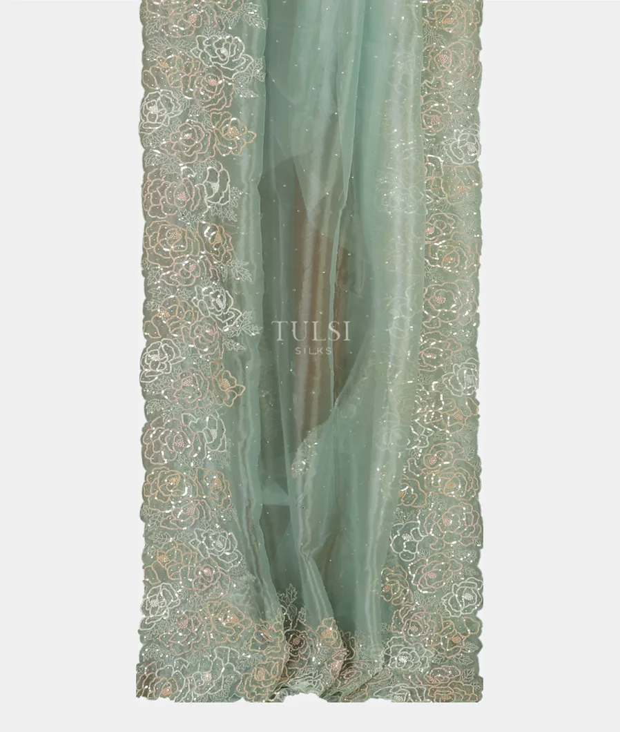 Blue Kora Tissue Organza Embroidery Saree T5127222