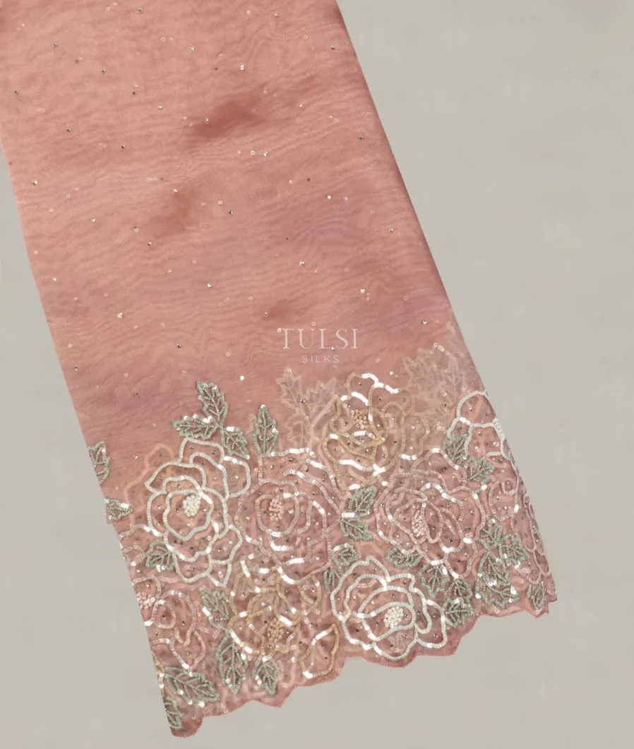 Peach Kora Tissue Organza Embroidery Saree T512721-image