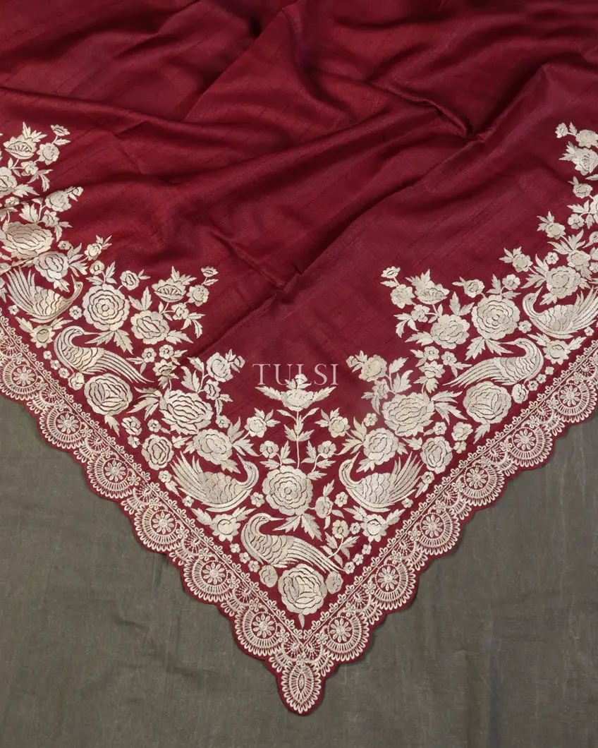 Maroon Tussar Embroidery Saree T512692-image