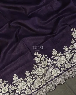 Purple Tussar Embroidery Saree T5126934
